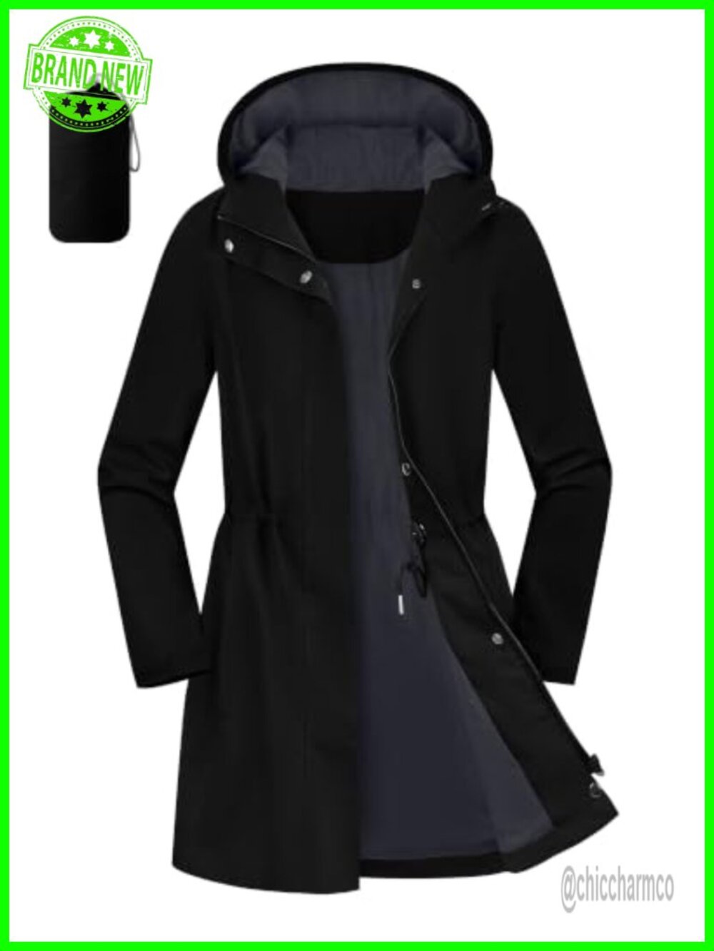 Women's Waterproof Packable Long Rain Jacket with Hood